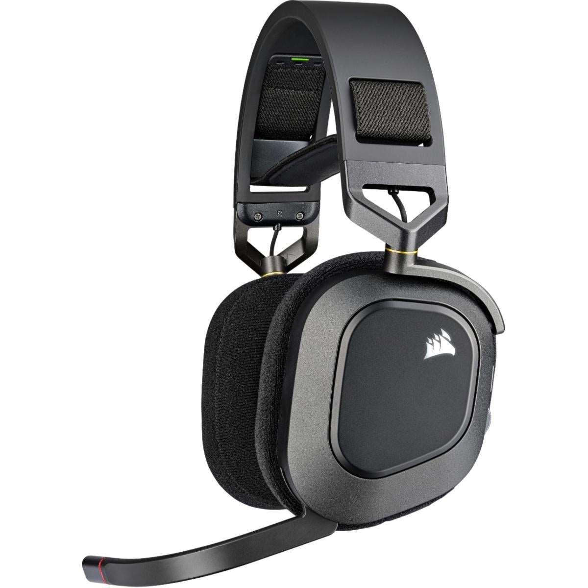 CORSAIR GAMING HEADSET Corsair HS80 RGB WIRELESS Premium Dolby Atmos 7.1 Surround Gaming Headset w/ Memory Foam & Noise Cancelling Mic-Carbon