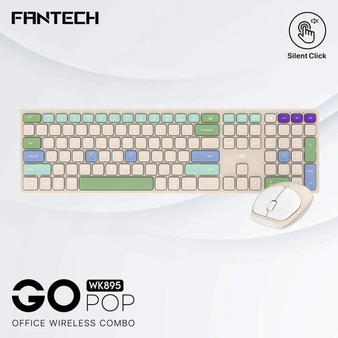 FANTECH Keyboard Beige Fantech GO POP WK895 Kit Office Combo keyboard and mouse Wireless Dual Mode  Silent Switches & Multimedia Function Keys (Gray + Black + beige + Blue ) For Mac & Win