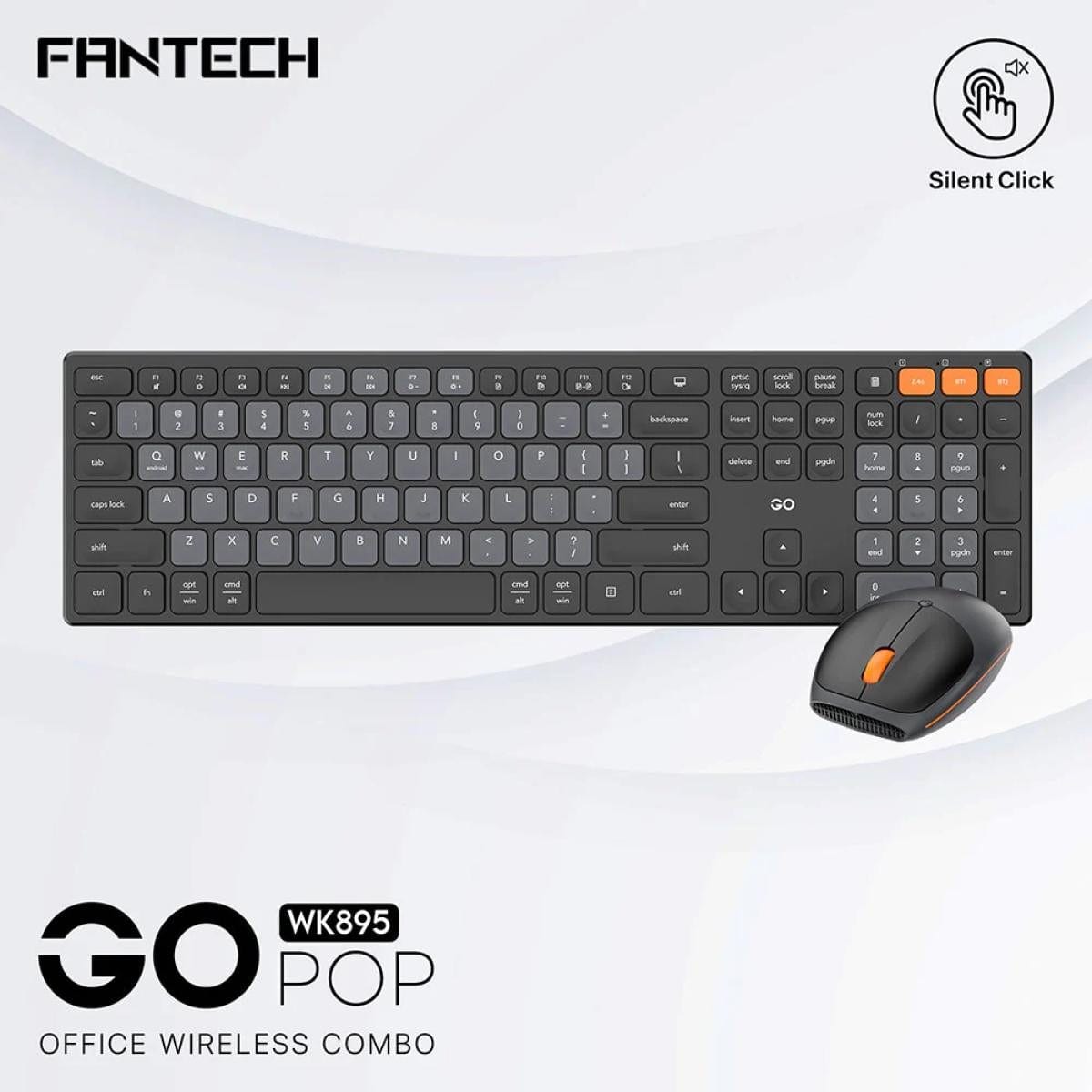 FANTECH Keyboard Black Fantech GO POP WK895 Kit Office Combo keyboard and mouse Wireless Dual Mode  Silent Switches & Multimedia Function Keys (Gray + Black + beige + Blue ) For Mac & Win