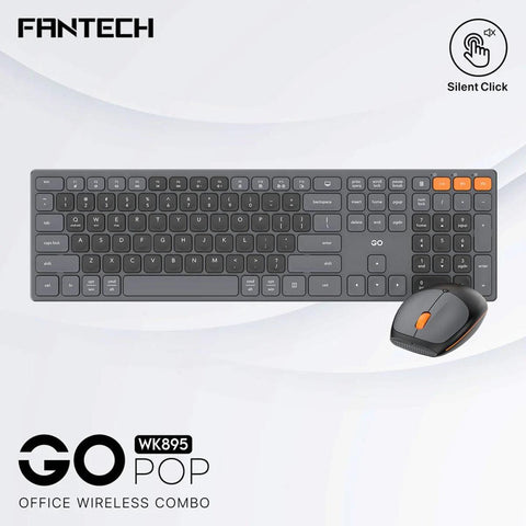 FANTECH Keyboard Gray Fantech GO POP WK895 Kit Office Combo keyboard and mouse Wireless Dual Mode  Silent Switches & Multimedia Function Keys (Gray + Black + beige + Blue ) For Mac & Win