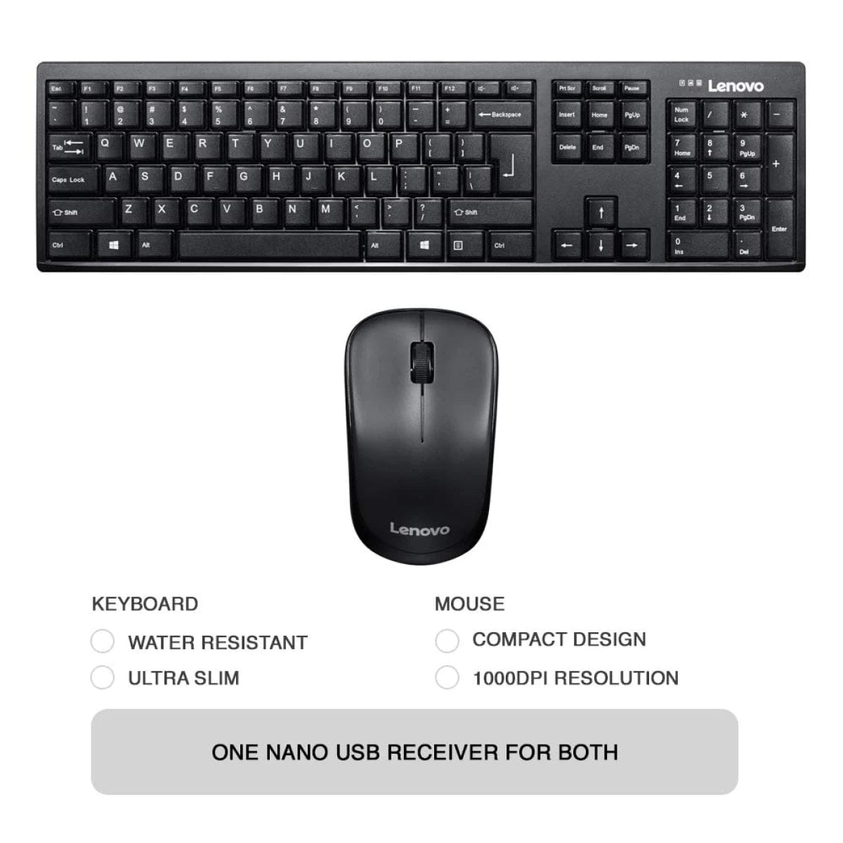 LENOVO OFFICE KEYBOARD Lenovo 100 Wireless Combo Keyboard with Mouse Arabic / English - Back
