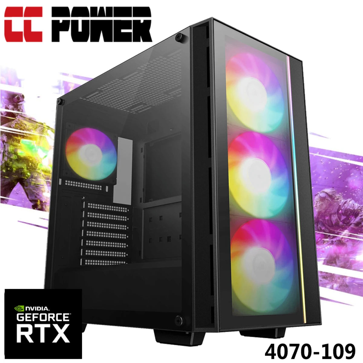 CC Power 4070-109 Gaming PC NEW 12Gen Intel Core i7 12-Cores w/ RTX 4070 12GB DDR6 & Advanced Air Cooler