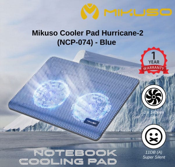 laptop cooler accesories Mikuso Cooling Pad Hurricane 2 (NCP-074) - (2x140mm Fan, Super Silent, Rapid Cooler, For Gaming/Home/Work, Strong Wind)
