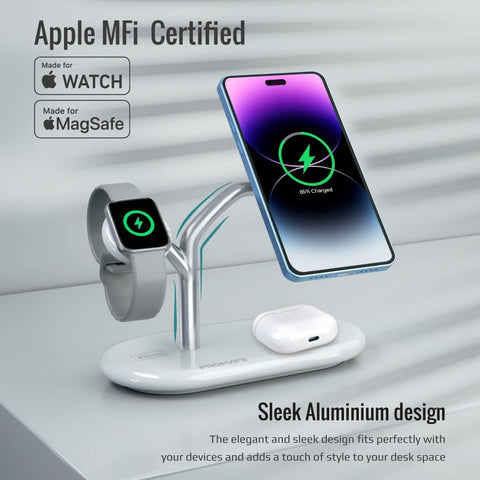 APPLE accessories Promate Synergy Charging Station 5W Magnetic MFi Apple Watch Charger 15W Charging Stand 24W USB-C Power 5W/10W Qi Charging
