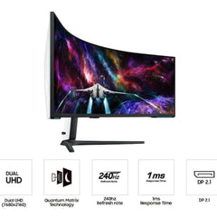 SAMSUNG Computer Monitors Samsung Odyssey Neo G9 57" DUHD (Dual 4K) Curved Monitor, VA Quantum Matrix Mini-Led, 240Hz, 1ms(GTG), HDR 1000, 95% DCI Coverage Color, FreeSync Premium Pro, w/ Ergonomic Stand, CoreSync, Core Lighting+ & KVM Switch