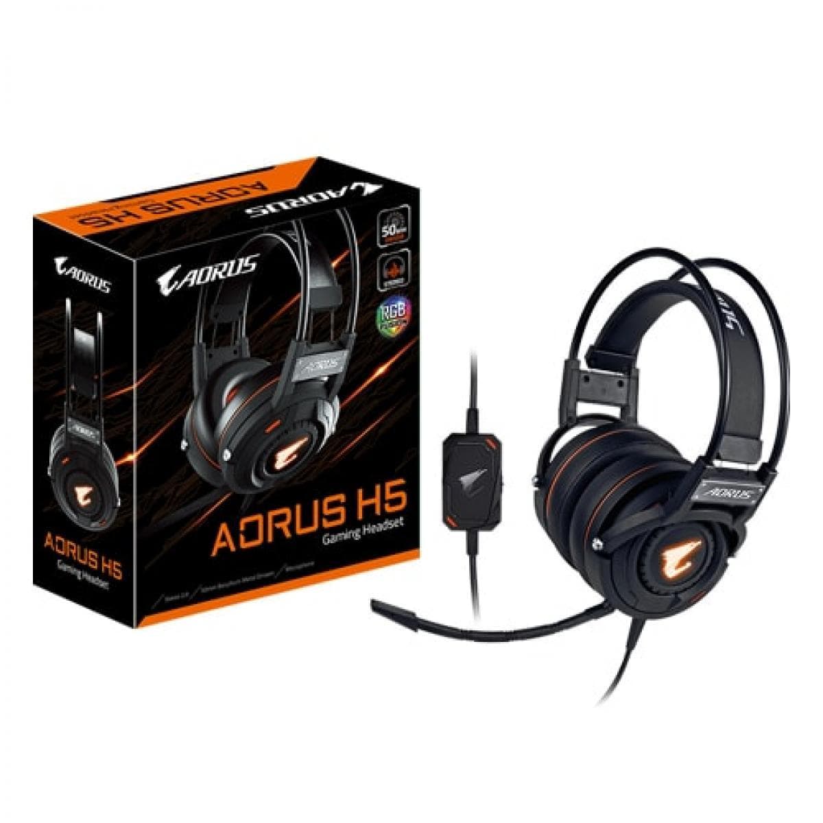 GIGABYTE GAMING HEADSET GIGABYTE AORUS H5 RGB Stereo Gaming Comfort Headset, Detachable and Bendable Microphone, In-line sound controls