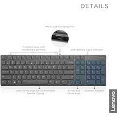 LENOVO OFFICE KEYBOARD Lenovo Professional Ultraslim Wireless Combo Chargeable Keyboard & 2 AAA Batteries For Mouse Arabic / English Layout